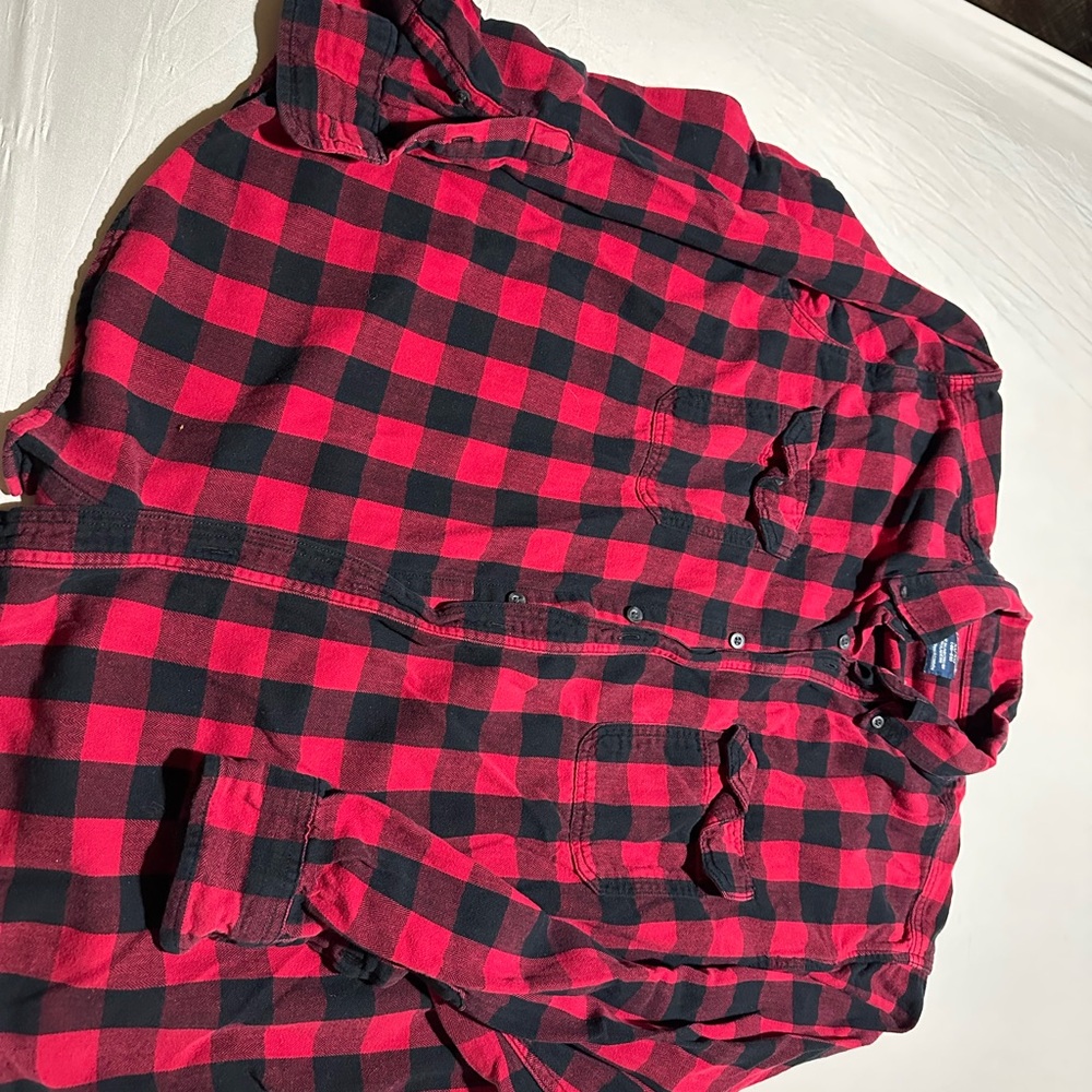 Red and Black Plaid Button-Up Shirt